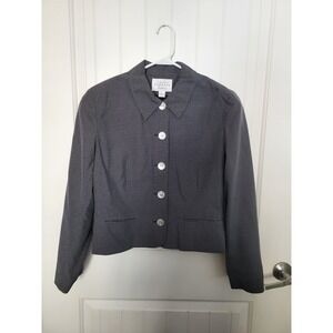 Express Tailleur Vintage 100% Silk Blazer Jacket Black White Micro Dot Women 7/8